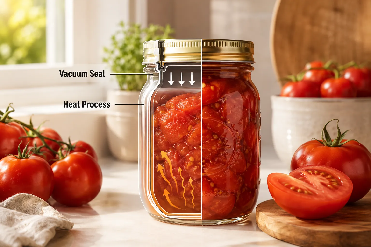 Editorial landscape photograph () showing a bright, airy kitchen workspace in natural daylight-Beginner’s Guide to Canning