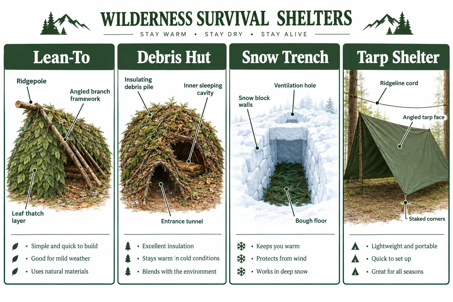 What Are the Basic Types of Wilderness Survival Shelters