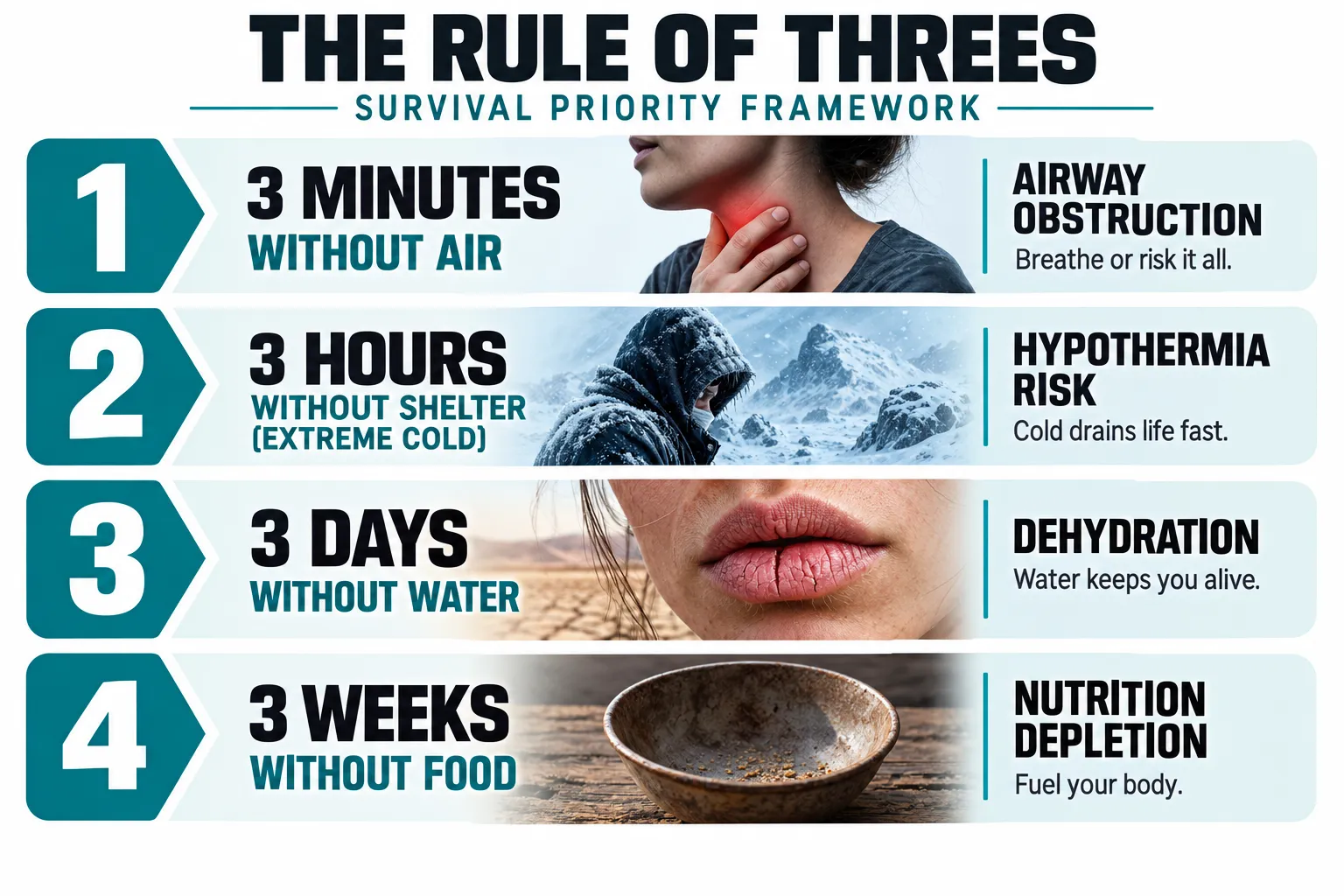 What Is the Rule of Threes in Survival Priorities?